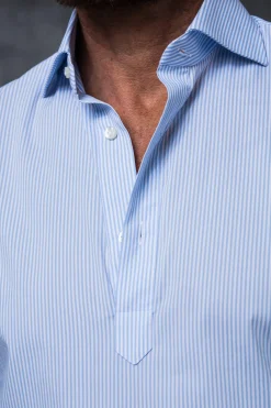 Pini Parma Light Blue Striped Popover Shirt - Made In Italy New