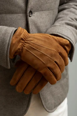 Pini Parma Nocciola Cashmere Lined Suede Gloves - Made In Italy Best Sale