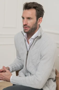 Pini Parma Off-White Cable Zip Cardigan – Made In Italy Clearance