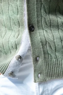 Pini Parma Sage Cable Knit Cashmere Blend Cardigan – Made In Italy Best Sale