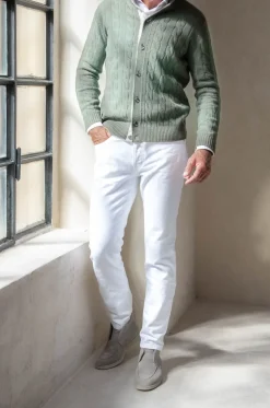 Pini Parma Sage Cable Knit Cashmere Blend Cardigan – Made In Italy Best Sale