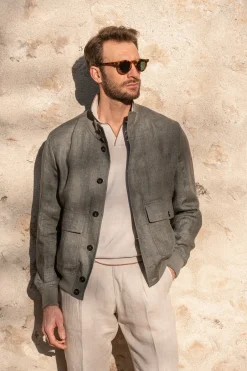 Pini Parma Sage Linen Bomber Jacket – Made In Italy Discount