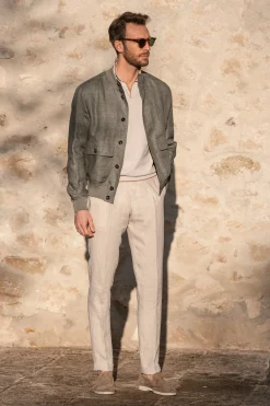 Pini Parma Sage Linen Bomber Jacket – Made In Italy Discount