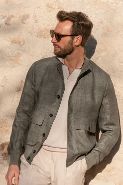 Pini Parma Sage Linen Bomber Jacket – Made In Italy Discount