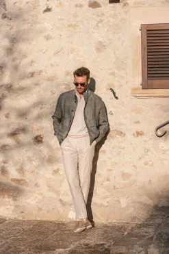 Pini Parma Sage Linen Bomber Jacket – Made In Italy Discount