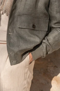 Pini Parma Sage Linen Bomber Jacket – Made In Italy Discount