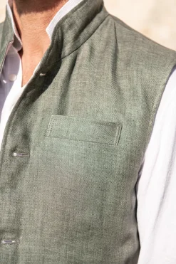 Pini Parma Sage Linen Reversible Down Vest – Made In Italy Cheap