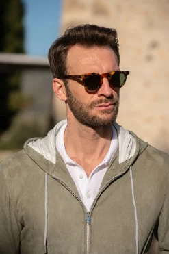 Pini Parma Sage Suede Hooded Bomber Jacket – Made In Italy Cheap