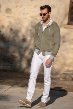 Pini Parma Sage Suede Hooded Bomber Jacket – Made In Italy Cheap