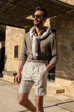Pini Parma Striped Linen Shorts - Made In Italy Outlet