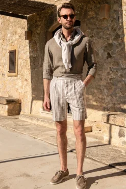 Pini Parma Striped Linen Shorts - Made In Italy Outlet