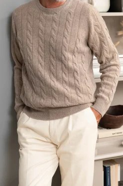 Pini Parma Taupe Cable Knit Sweater – Made In Italy Best