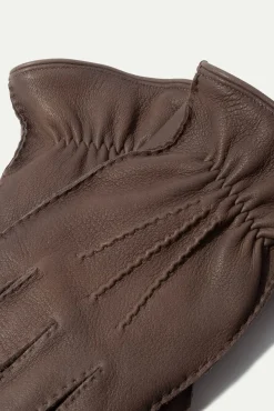 Pini Parma Taupe Cashmere Lined Deerskin Leather Gloves - Made In Italy Cheap