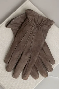 Pini Parma Taupe Cashmere Lined Suede Gloves - Made In Italy Best Sale