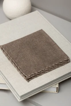 Pini Parma Taupe Flannel Cotton Pocket Square With Beige Edges - Made In Italy New
