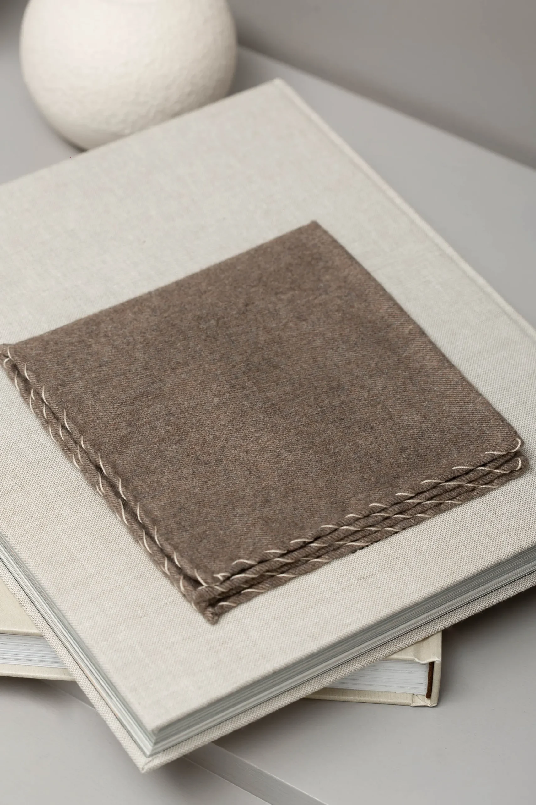 Pini Parma Taupe Flannel Cotton Pocket Square With Beige Edges - Made In Italy New