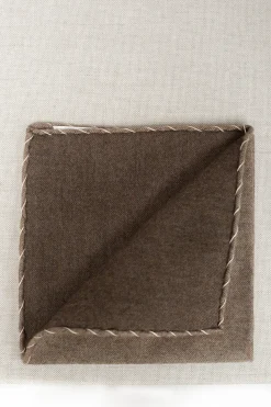 Pini Parma Taupe Flannel Cotton Pocket Square With Beige Edges - Made In Italy New