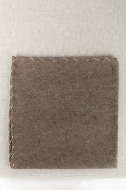 Pini Parma Taupe Flannel Cotton Pocket Square With Beige Edges - Made In Italy New