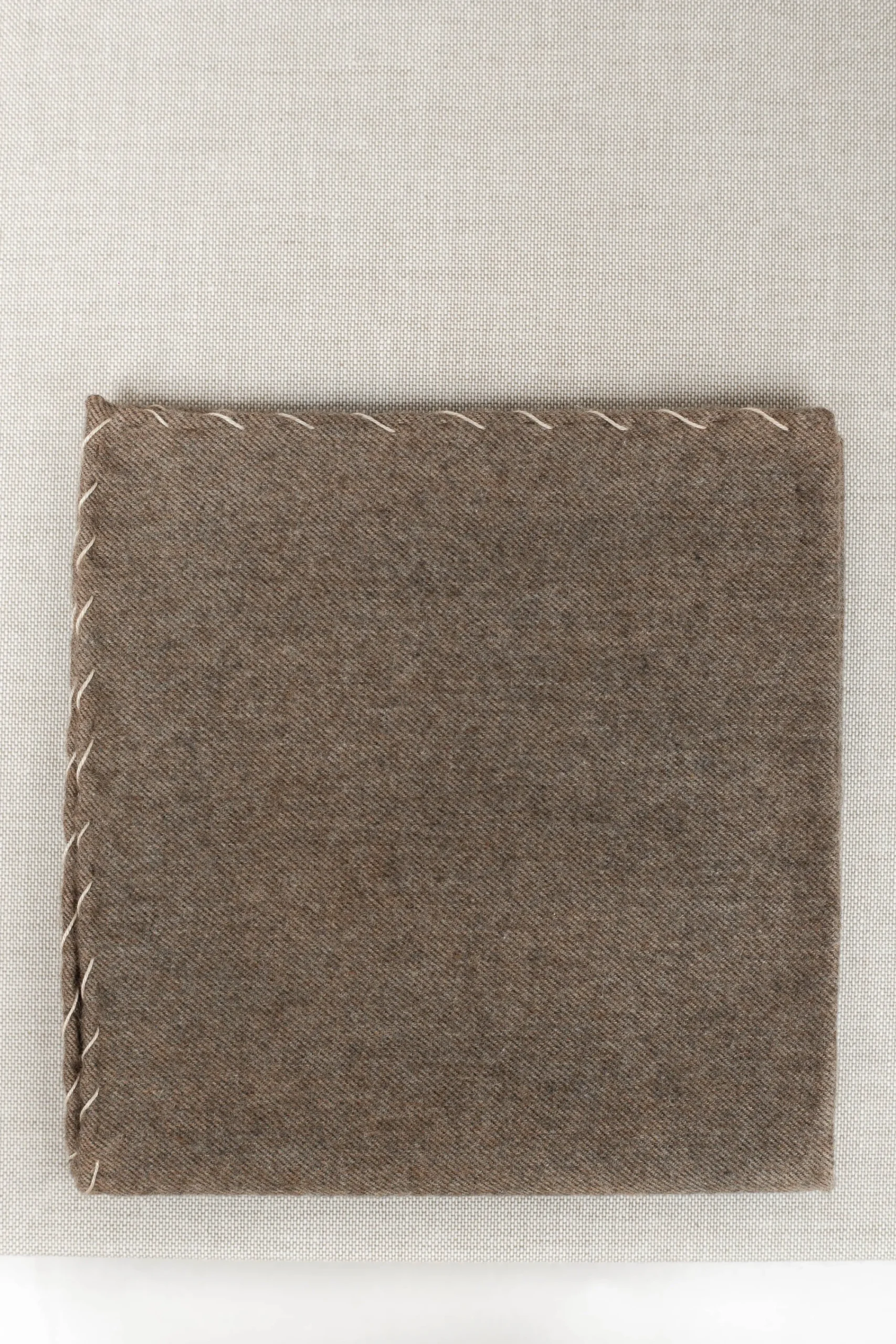 Pini Parma Taupe Flannel Cotton Pocket Square With Beige Edges - Made In Italy New
