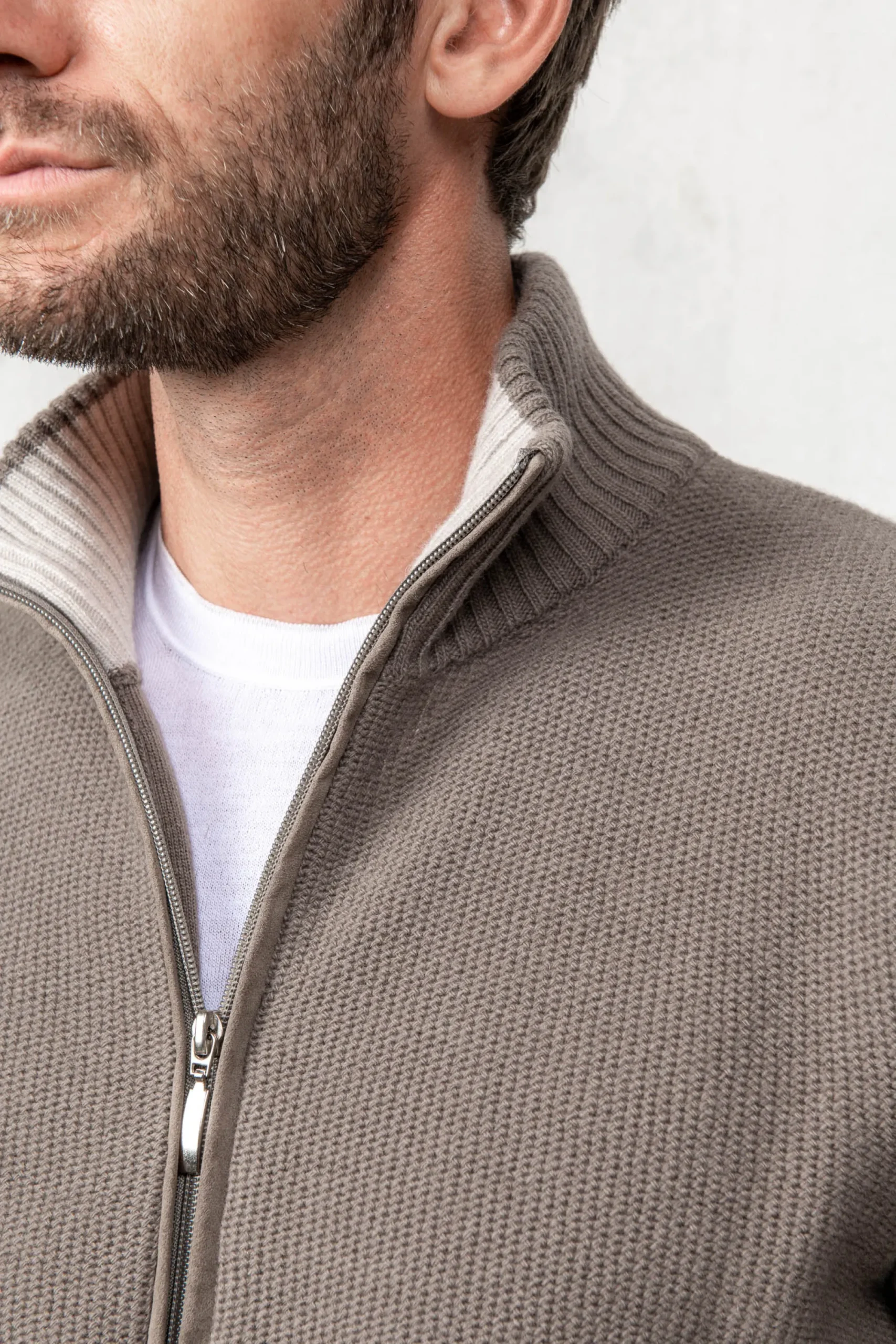 Pini Parma Taupe Honeycomb Cashmere Blend Full Zip – Made In Italy Shop