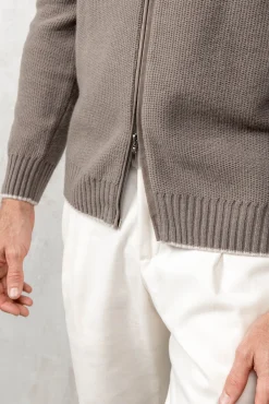 Pini Parma Taupe Honeycomb Cashmere Blend Full Zip – Made In Italy Shop