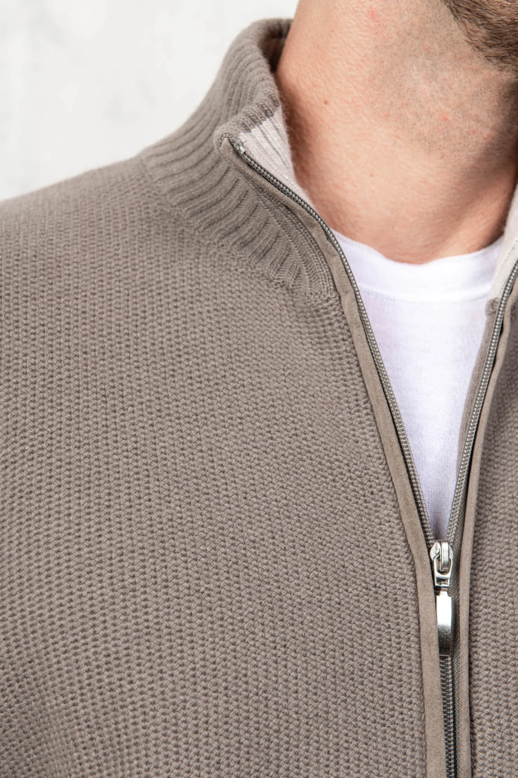 Pini Parma Taupe Honeycomb Cashmere Blend Full Zip – Made In Italy Shop