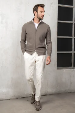 Pini Parma Taupe Honeycomb Cashmere Blend Full Zip – Made In Italy Shop