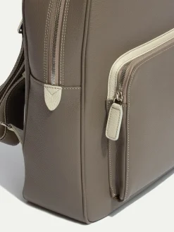 Pini Parma Taupe Leather Backpack - Made In Italy Sale