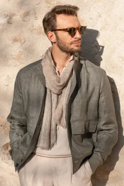 Pini Parma Taupe Linen Scarf - Made In Italy Best Sale