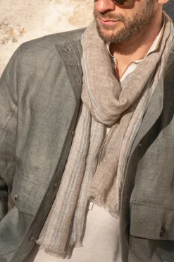Pini Parma Taupe Linen Scarf - Made In Italy Best Sale