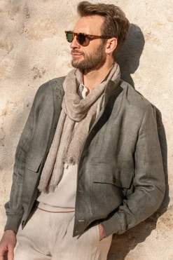 Pini Parma Taupe Linen Scarf - Made In Italy Best Sale