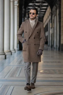Pini Parma Taupe Polo Coat In Loro Piana Wool – Made In Italy Flash Sale
