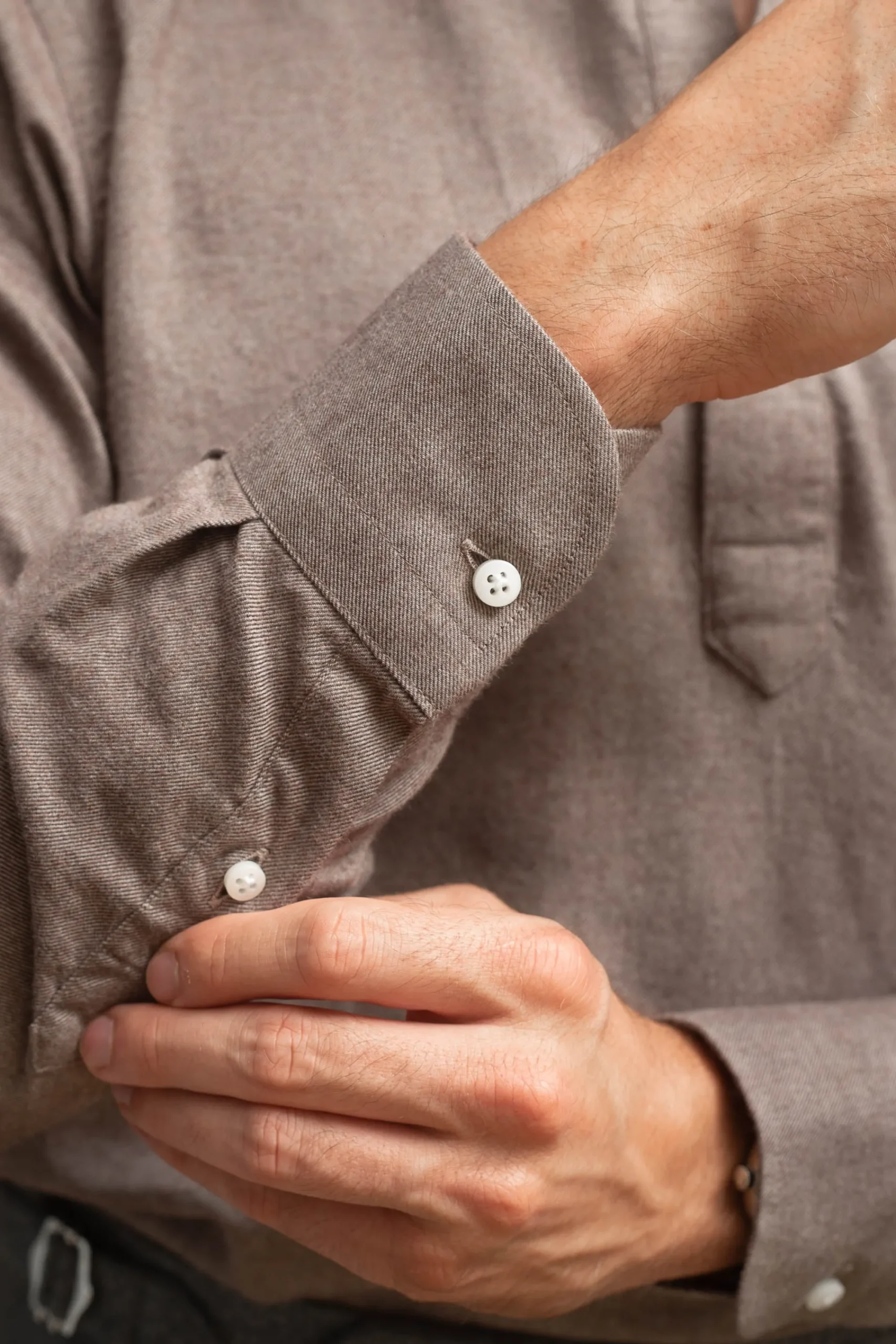 Pini Parma Taupe Popover Shirt - Flannel Touch - Made In Italy Sale