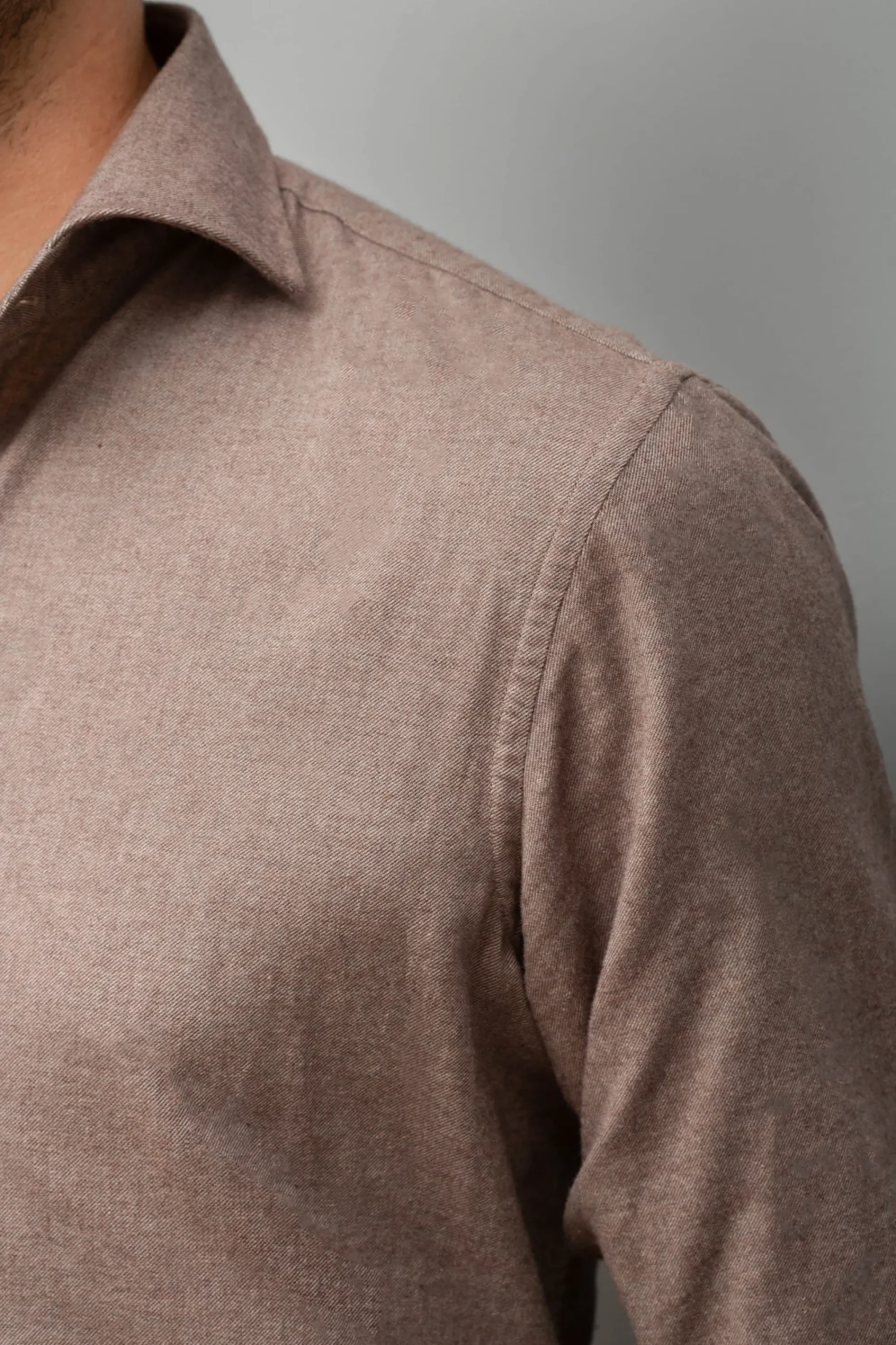 Pini Parma Taupe Popover Shirt - Flannel Touch - Made In Italy Sale