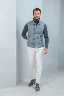 Pini Parma Taupe Reversible Vest In Loro Piana Wool With Rain System®– Made In Italy Clearance