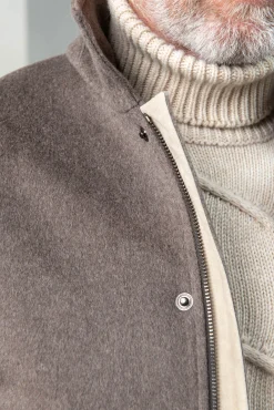 Pini Parma Taupe Short Coat With Removable Shearling Collar – Made In Italy Clearance
