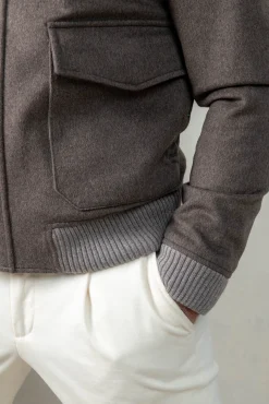 Pini Parma Taupe Short Coat With Removable Shearling Collar – Made In Italy Clearance