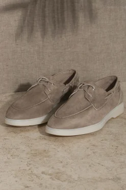 Pini Parma Taupe Suede Boat Shoes - Made In Italy Online