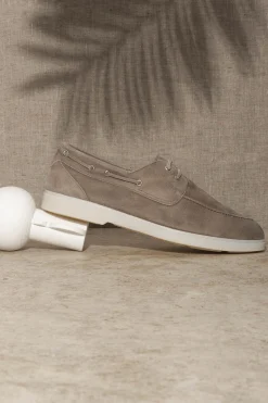 Pini Parma Taupe Suede Boat Shoes - Made In Italy Online