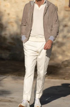 Pini Parma Taupe Suede Hooded Bomber Jacket – Made In Italy Discount
