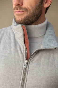 Pini Parma Taupe Vest With Zip In Loro Piana Wool With Rain System®– Made In Italy Best Sale