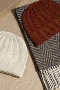 Pini Parma Terracotta Cashmere Rib Knit Beanie - Made In Italy Hot