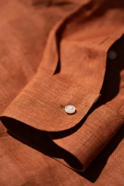 Pini Parma Terracotta Linen Popover Shirt - Made In Italy Store