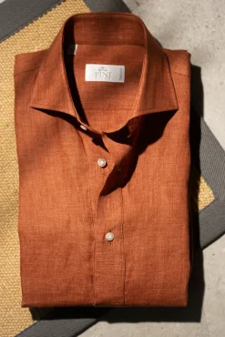 Pini Parma Terracotta Linen Shirt - Made In Italy Hot
