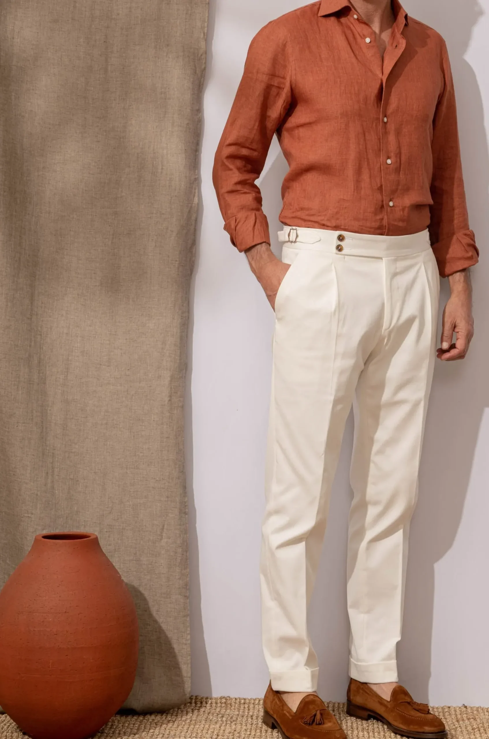 Pini Parma Terracotta Linen Shirt - Made In Italy Hot