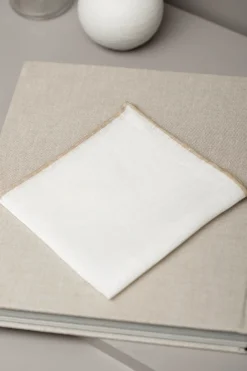 Pini Parma White/Beige Linen Pocket Square - Made In Italy New