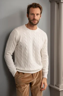 Pini Parma White Cable Knit Sweater – Made In Italy Discount