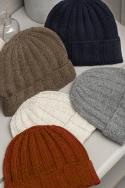 Pini Parma White Cashmere Rib Knit Beanie - Made In Italy Online