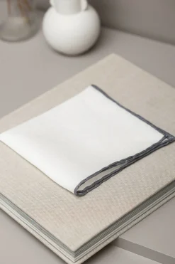 Pini Parma White/Grey Linen Pocket Square - Made In Italy Cheap
