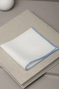 Pini Parma White/Light Blue Linen Pocket Square - Made In Italy Online